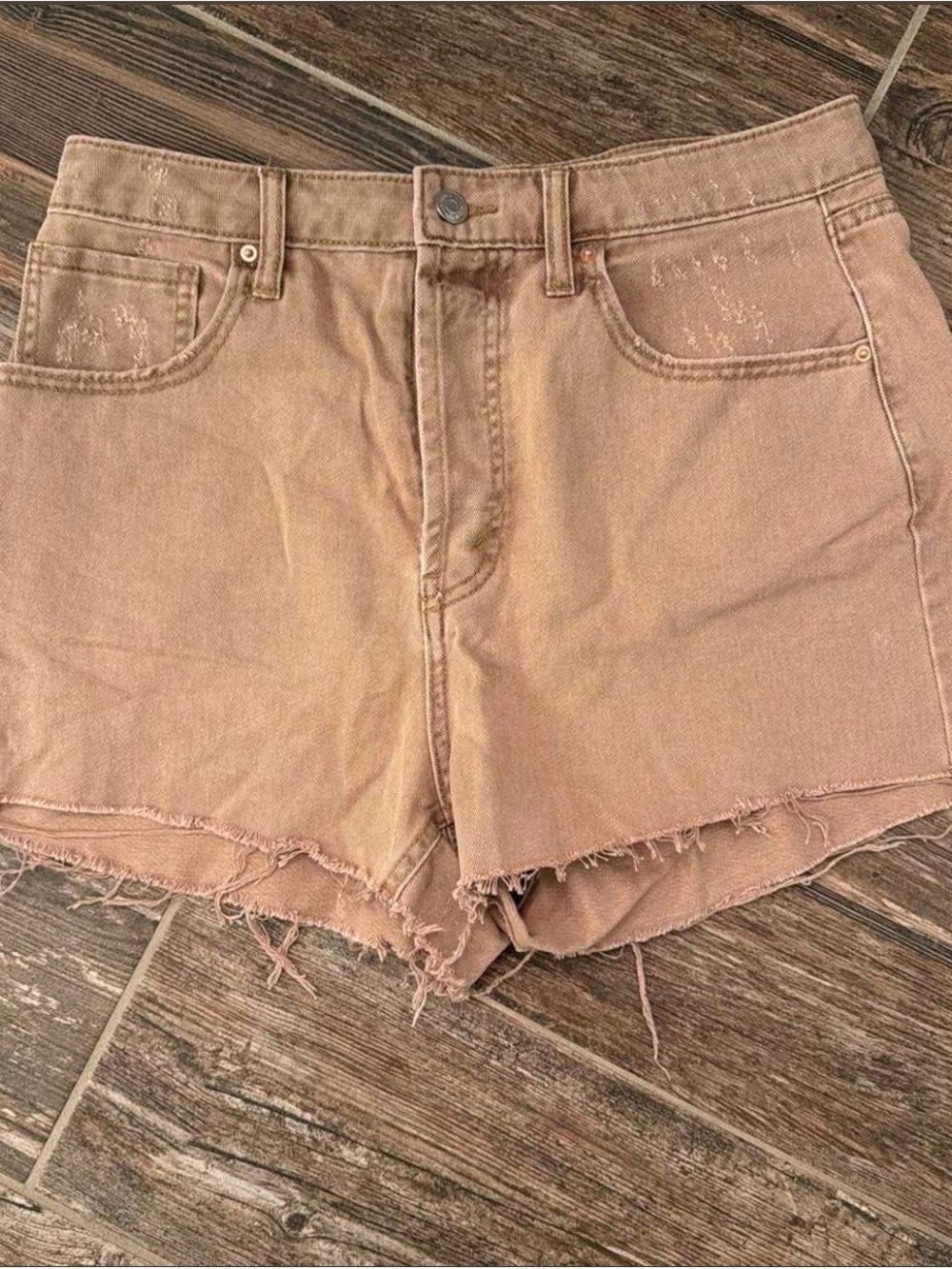 wild fable Tan High-Rise Frayed Hem Denim Shorts